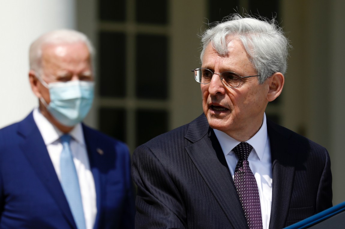 Merrick Garland speaking in the Rose Garden
