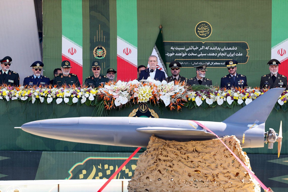 Iranian president Masoud Pezeshkian at the annual Army Day parade